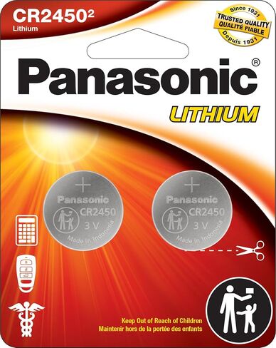 Panasonic CR2450 3.0 Volt Long Lasting Lithium Coin Cell Batteries in Child Resistant, Standards Based Packaging, 2-Battery Pack in Saudi Arabia