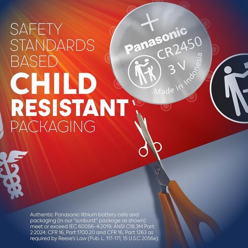 Panasonic CR2450 3.0 Volt Long Lasting Lithium Coin Cell Batteries in Child Resistant, Standards Based Packaging, 2-Battery Pack in Saudi Arabia