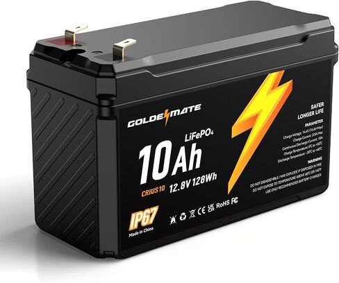 بطارية GOLDENMATE 12V 10Ah Lithium LiFePO4 (عبوتين)، مقاومة للماء IP67 in Saudi Arabia