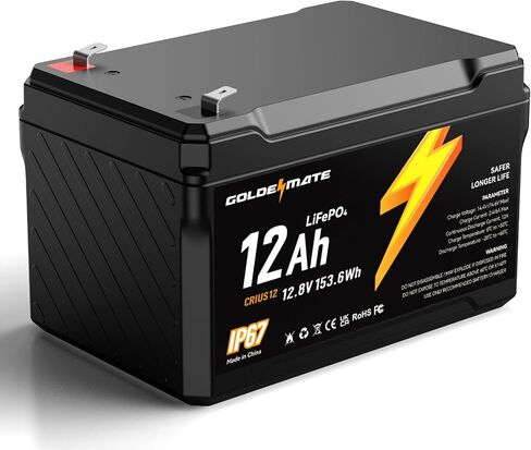 بطارية GOLDENMATE 12V 10Ah Lithium LiFePO4 (عبوتين)، مقاومة للماء IP67 in Saudi Arabia