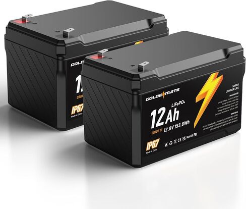 بطارية GOLDENMATE 12V 10Ah Lithium LiFePO4 (عبوتين)، مقاومة للماء IP67 in Saudi Arabia