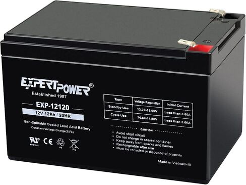 بطارية ExpertPower EXP12120 12V 12Ah AGM - حزمة بطارية حمض الرصاص المختومة 12 فولت، SLA قابلة لإعادة الشحن مع أطراف F2، استبدال UPS، كرسي متحرك، جهاز التنقل، 12 فولت 12 أمبير / 20 ساعة in Saudi Arabia