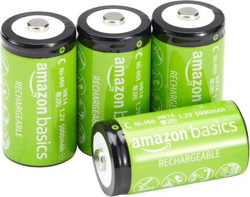 Amazon Basics 4-Pack Rechargeable C Cell NiMH Batteries, 5000 mAh, Pre-Charged, Low Self Discharge, Recharge up to 1000x Times in Saudi Arabia