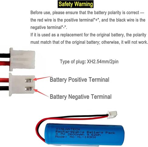 XINLANTECH 3.7V 2600mAh 18650 Rechargeable Li-ion Battery with Jst XH2.54/2P Connector Plug Wires for DIY Electronics, Toys, Lighting,Bluetooth Devices and More in Saudi Arabia