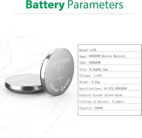 LiCB 10 حزمة 371 SR920SW بطارية ساعة، طويلة الأمد ومقاومة للتسرب، بطاريات خلية زر أكسيد الفضة عالية السعة 1.55 فولت للساعة in Kuwait
