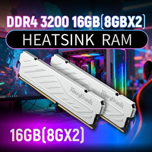 KingBank Computer Desktop Memory Ram DDR4 32GB(2x16GB) 3200MHZ CL16 1.35V XMP2.0 Overclocking with Heatsink for PC Gaming/Office/PS,Silver in Saudi Arabia