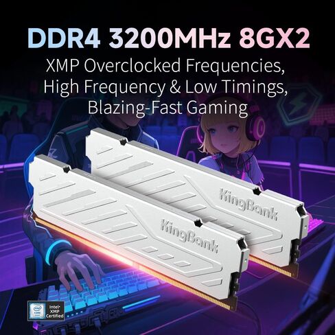 KingBank Computer Desktop Memory Ram DDR4 32GB(2x16GB) 3200MHZ CL16 1.35V XMP2.0 Overclocking with Heatsink for PC Gaming/Office/PS,Silver in Saudi Arabia