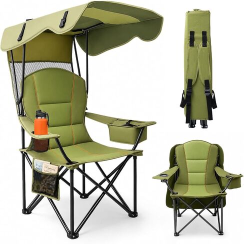 Suteck Camping Chair with Canopy Shade, Folding Outdoor Beach Chairs, Green in Saudi Arabia