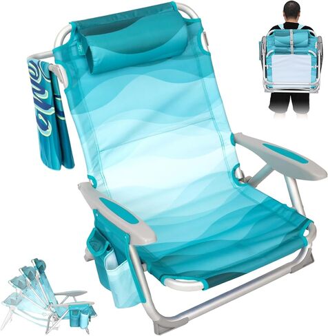 #WEJOY Beach Chair for Adults, Reclining Adjustable Position,Lay Flat Lightweight Folding Portable Aluminum Chair with Backpack Straps,Padded headrest, Heavy Duty 400 lbs Lawn Chair for Beach, 2 Pack in Saudi Arabia
