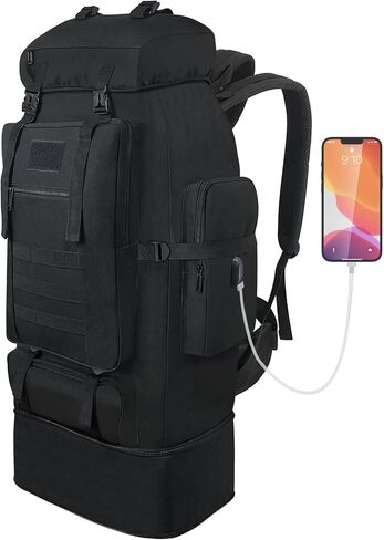Hiking Backpack, 100L Large Camping Backpack, Expandable Waterproof MOLLE Rucksack, Outdoor Sport Travel Daypack Military Tactical Back pack for Men Women (Black) in Saudi Arabia