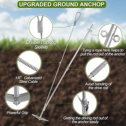 12 Pack Ground Earth Anchors, 35 x 1/8 Inch Cable with Drive Rod Tool in Saudi Arabia