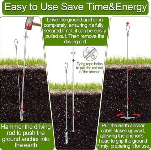 12 Pack Ground Earth Anchors, 35 x 1/8 Inch Cable with Drive Rod Tool in Saudi Arabia