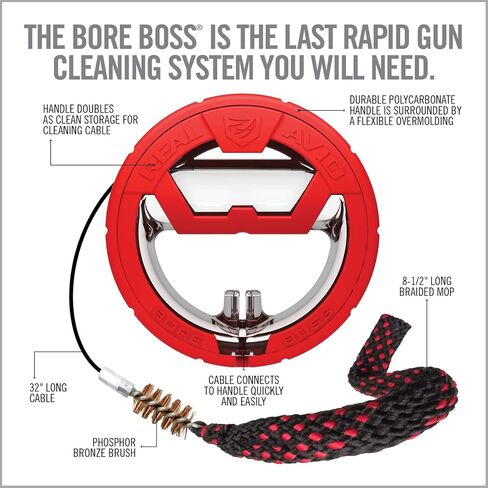 Real Avid Bore Boss Gun Snake | Cleaning System | Rapid Pull Through Barrel & BoreCleaning Cable with Integrated Brush & Mop for Quick & Mess Free Gun Cleaning in Saudi Arabia