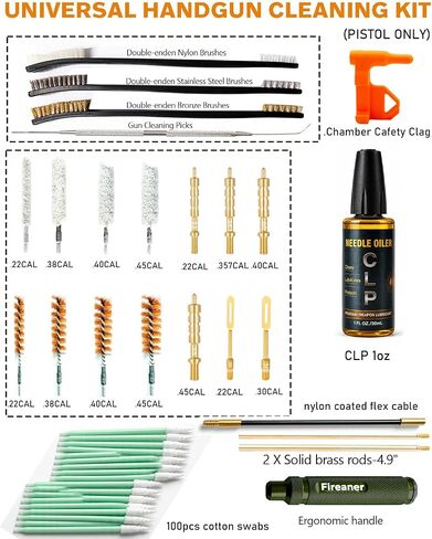 Pistol Basics Single-Caliber Cleaning Kit, Handgun Cleaning kit for 9mm, .22, .380, .40, .45Cal with Gun Snakes in Molle Pouch (Multi-Caliber) in Saudi Arabia