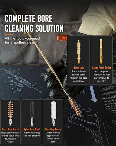 Pistol Basics Single-Caliber Cleaning Kit, Handgun Cleaning kit for 9mm, .22, .380, .40, .45Cal with Gun Snakes in Molle Pouch (Multi-Caliber) in Saudi Arabia