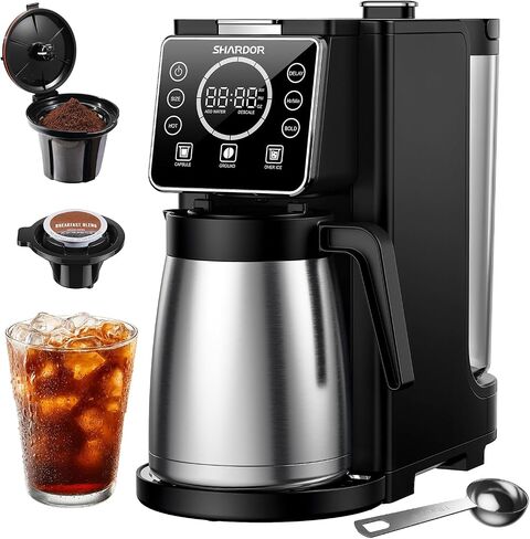 SHARDOR Single Serve & Carafe Coffee Maker, Hot & Iced Coffee Machine for K Cup Pods & Grounds, 6-32oz Brew Sizes, 95oz Removable Water Reservoir, 5 Cup Thermal Carafe, 24H Programmable, Matte Black in Saudi Arabia