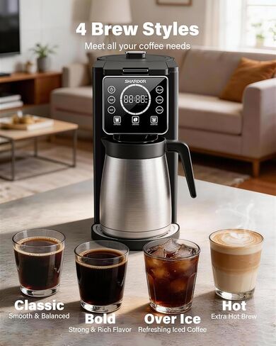 SHARDOR Single Serve & Carafe Coffee Maker, Hot & Iced Coffee Machine for K Cup Pods & Grounds, 6-32oz Brew Sizes, 95oz Removable Water Reservoir, 5 Cup Thermal Carafe, 24H Programmable, Matte Black in Saudi Arabia