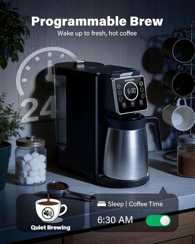 SHARDOR Single Serve & Carafe Coffee Maker, Hot & Iced Coffee Machine for K Cup Pods & Grounds, 6-32oz Brew Sizes, 95oz Removable Water Reservoir, 5 Cup Thermal Carafe, 24H Programmable, Matte Black in Saudi Arabia