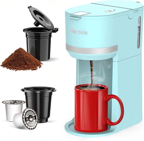 Horavie Mini Single Serve Coffee Maker for K Cup Pods and Grounds, Fast Brew One Cup Coffee Machine with Descaling Reminder and Water Window, 6 to 12 oz. Brew Sizes, Gray in Saudi Arabia