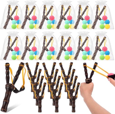 Soulchen 12 Sets David and Goliath Slingshot Game Kit Include 60 Vibrant Felt Pom-poms for Religious Gift Summer Activities Outdoor Hunting Sports in Saudi Arabia