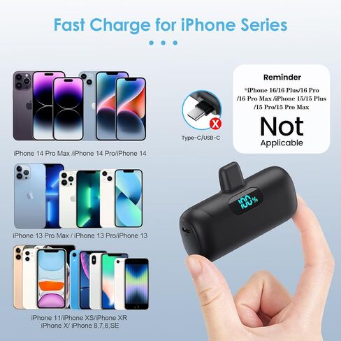 Mini Portable Charger for iPhone 14/13 Series,Upgraded 5000mAh PD Fast Charging Battery Pack,LCD Display Cute Power Bank Portable Phone Charger for iPhone 14/14 Pro Max/13/12 Pro/11/XS/XR/X/8/7/6 in Saudi Arabia
