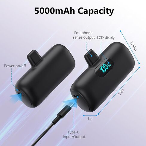 Mini Portable Charger for iPhone 14/13 Series,Upgraded 5000mAh PD Fast Charging Battery Pack,LCD Display Cute Power Bank Portable Phone Charger for iPhone 14/14 Pro Max/13/12 Pro/11/XS/XR/X/8/7/6 in Saudi Arabia
