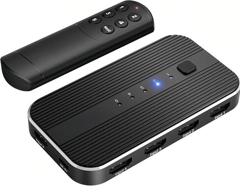 HDMI Switch 5 in 1 Out with Remote 4K@60Hz, HDMI Splitter Support HDCP2.2, HDR, 3D, Dolby Support, 3 Port Switcher Selector Box with Xbox, PS5/4/3, Fire Stick Roku Blu-Ray Player (5 in 1 Out) in Saudi Arabia