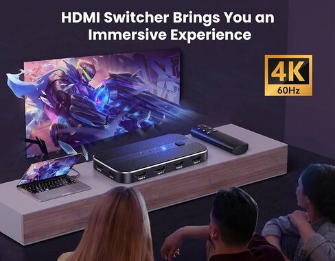 HDMI Switch 5 in 1 Out with Remote 4K@60Hz, HDMI Splitter Support HDCP2.2, HDR, 3D, Dolby Support, 3 Port Switcher Selector Box with Xbox, PS5/4/3, Fire Stick Roku Blu-Ray Player (5 in 1 Out) in Saudi Arabia