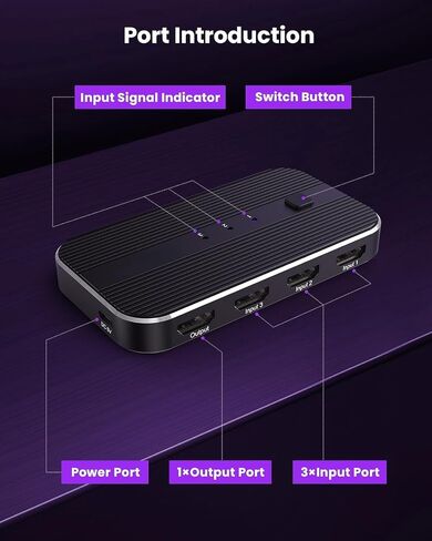 HDMI Switch 5 in 1 Out with Remote 4K@60Hz, HDMI Splitter Support HDCP2.2, HDR, 3D, Dolby Support, 3 Port Switcher Selector Box with Xbox, PS5/4/3, Fire Stick Roku Blu-Ray Player (5 in 1 Out) in Saudi Arabia