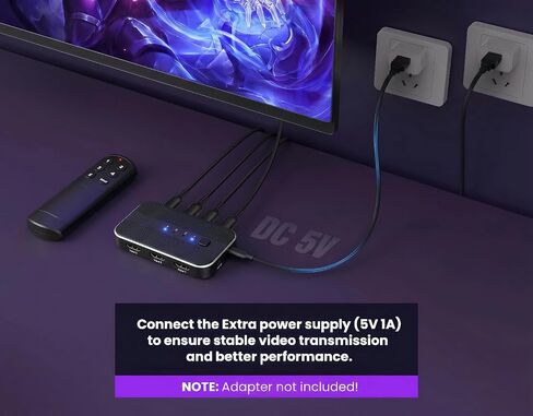 HDMI Switch 5 in 1 Out with Remote 4K@60Hz, HDMI Splitter Support HDCP2.2, HDR, 3D, Dolby Support, 3 Port Switcher Selector Box with Xbox, PS5/4/3, Fire Stick Roku Blu-Ray Player (5 in 1 Out) in Saudi Arabia