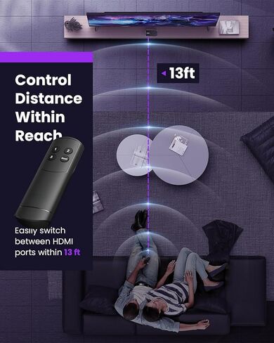 HDMI Switch 5 in 1 Out with Remote 4K@60Hz, HDMI Splitter Support HDCP2.2, HDR, 3D, Dolby Support, 3 Port Switcher Selector Box with Xbox, PS5/4/3, Fire Stick Roku Blu-Ray Player (5 in 1 Out) in Saudi Arabia