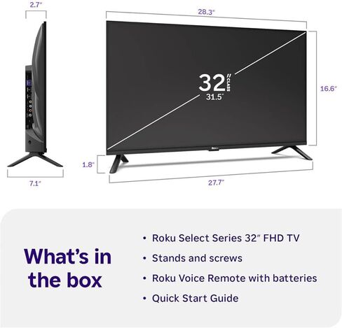 مجموعة تلفزيون Roku الذكية مقاس 32 بوصة بدقة 1080 بكسل FHD LED مع كابل HDMI in Saudi Arabia