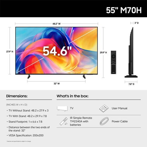 Samsung 55 Inch Class M70H Series 4K HDR Mini-LED Smart TV with HDMI Cable, 12 Month CPS Warranty & Streaming Bundle, Smart TV, HDR Picture, Gaming Ready, WiFi Enabled in Saudi Arabia
