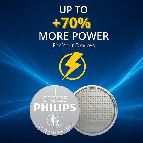 PHILIPS CR2025 Battery 5 Pack | CR 2025 Batteries | Up to 70% More Power | 10 Year Shelf Life | CR 2025 3v Lithium Coin Battery | Best for Car Key Fob Remote, Medical Devices, Watches. in Saudi Arabia