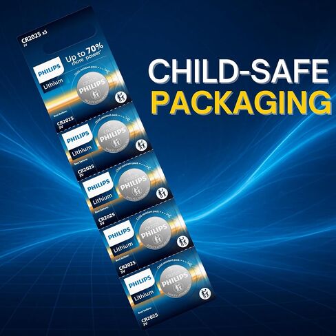 PHILIPS CR2025 Battery 5 Pack | CR 2025 Batteries | Up to 70% More Power | 10 Year Shelf Life | CR 2025 3v Lithium Coin Battery | Best for Car Key Fob Remote, Medical Devices, Watches. in Saudi Arabia