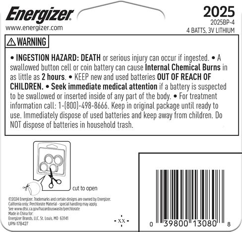 Energizer 2025 Batteries (4 Pack), 3V Lithium Coin Batteries With 3-in-1 Child Shield in Saudi Arabia