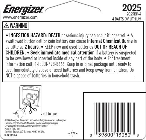 Energizer 2025 Batteries (4 Pack), 3V Lithium Coin Batteries With 3-in-1 Child Shield in Saudi Arabia