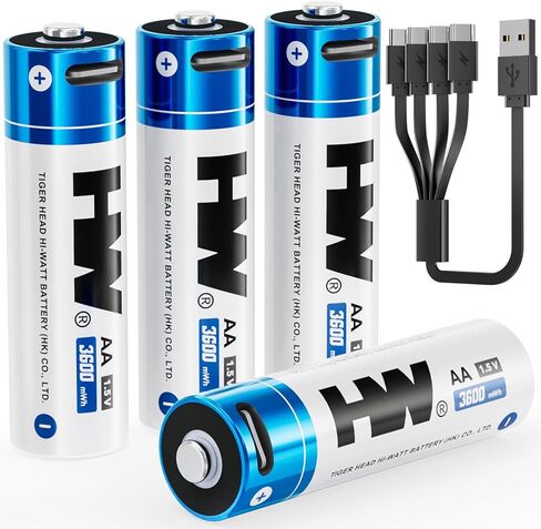 HW Rechargeable AA Lithium Batteries 4-Pack, 1.5V 3600mWh USB-C in Saudi Arabia