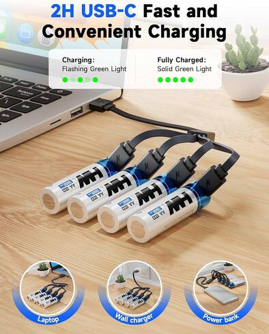 HW Rechargeable AA Lithium Batteries 4-Pack, 1.5V 3600mWh USB-C in Saudi Arabia