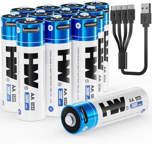 HW Rechargeable AA Lithium Batteries 4-Pack, 1.5V 3600mWh USB-C in Saudi Arabia