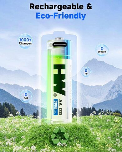 HW Rechargeable AA Lithium Batteries 4-Pack, 1.5V 3600mWh USB-C in Saudi Arabia