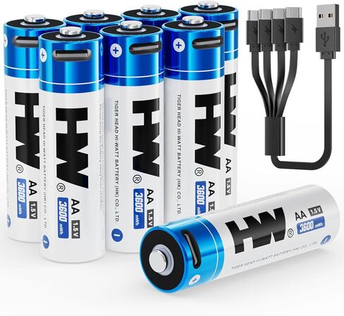HW Rechargeable AA Lithium Batteries 4-Pack, 1.5V 3600mWh USB-C in Saudi Arabia