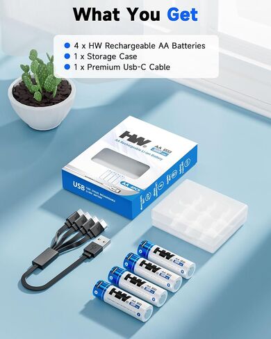 HW Rechargeable AA Lithium Batteries 4-Pack, 1.5V 3600mWh USB-C in Saudi Arabia