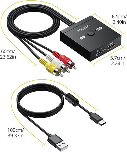 PROZOR HDMI to RCA Converter, 1080P HDMI to AV Composite Adapter Supports PAL/NTSC HDMI to AV Adapter for TV Stick Fire Stick Roku Apple TV Chromecast Plug and Play in Saudi Arabia
