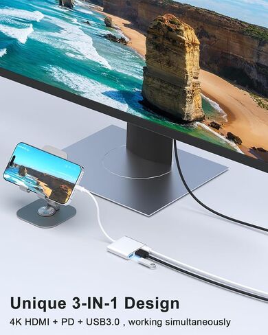 iPhone to HDMI Adapter for TV, USB C to HDMI Converter for iPhone 15/16, Type C Digital AV HDMI Adapter with Fast PD Charging, Compatible with iPhone15/16 MacBook Ipad, Not applicable to Lightning in Saudi Arabia