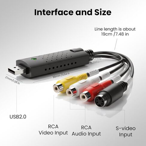 VHS to Digital Converter, USB Video Capture Card Device, RCA to USB A Converter, Convert VHS Mini DV VCR Hi8 DVD Player Tape to Digital for Camcorder in Saudi Arabia
