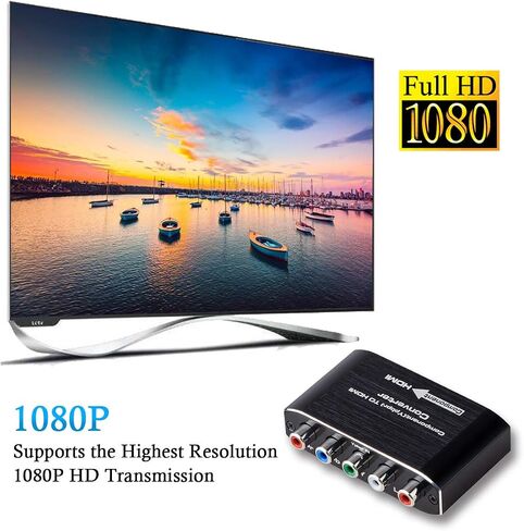 Component to HDMI, Component to HDMI Converter, YPbPr to HDMI Converter Supports Video Audio HDMI V1.4 for DVD PSP Xbox 360 PS2 Nintendo to HDTV Monitor and Projector (Black) in Saudi Arabia