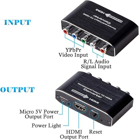 Component to HDMI, Component to HDMI Converter, YPbPr to HDMI Converter Supports Video Audio HDMI V1.4 for DVD PSP Xbox 360 PS2 Nintendo to HDTV Monitor and Projector (Black) in Saudi Arabia