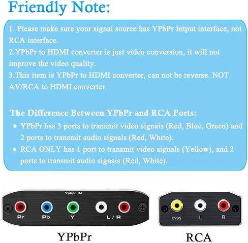 Component to HDMI, Component to HDMI Converter, YPbPr to HDMI Converter Supports Video Audio HDMI V1.4 for DVD PSP Xbox 360 PS2 Nintendo to HDTV Monitor and Projector (Black) in Saudi Arabia