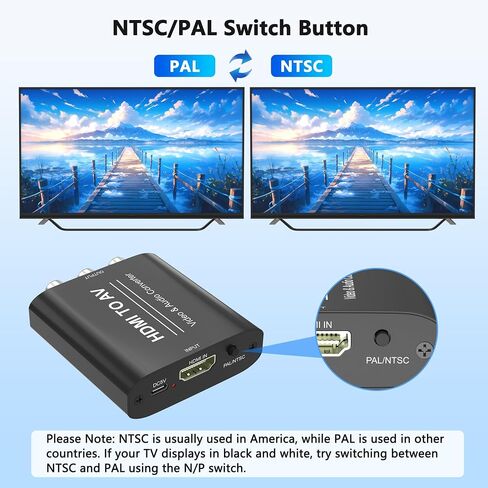 HDMI to RCA Converter, HDMI to AV Adapter, Red Yellow White CVBs Composite Video Audio Converter for Old TV Compatible PAL/NTSC for Apple TVs, Fire TV Stick, Chromecast, Roku, DVD, Android TVs Box in Saudi Arabia